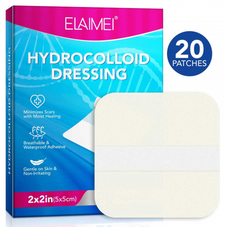 Plasturi Hidrocoloidali Profesionali pentru Cicatrici, Arsuri, Rani, Sterili, Rezistenti la Apa, 20 buc, 5 cm x 5 cm3