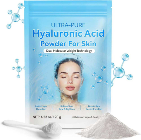 Pudră de Acid Hialuronic, 100% Pură, pentru seruri DIY, Efect Anti-Rid, 120 g