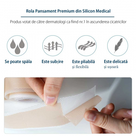 Rola Premium Reutilizabila din Silicon Medical pentru Ascunderea & Ingrijirea Cicatricilor, NOVA KISS®, 4 cm x 1.5 m2
