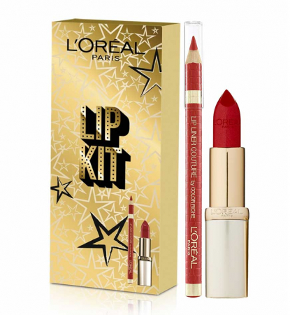 Set Buze L'Oreal Paris Color Riche Lip Kit: Ruj 297 Red Passion si Creion de Buze 377 Perfect Red