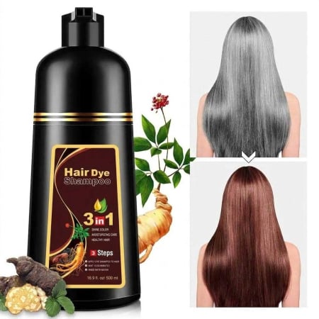 Sampon Colorant Maro Castaniu, Acoperire Fire Albe si Regenerare 3 in 1, #3 Chestnut Brown, 500 ml 