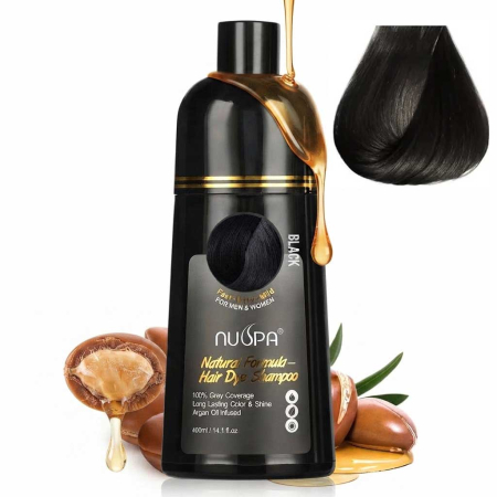 Sampon Colorant Negru, Acoperire 100% a Firelor Albe, Unisex, Infuzat cu Ulei de Argan, 400 ml