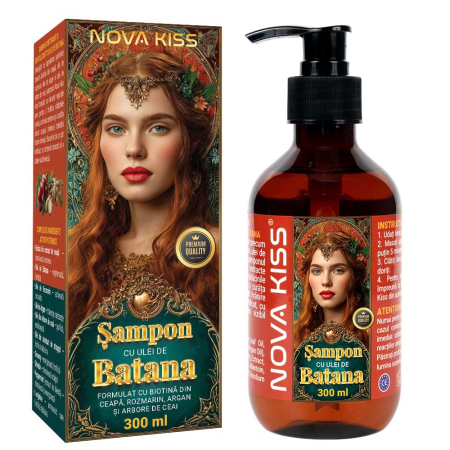Sampon cu Ulei de Batana pentru Cresterea Parului, Intarirea Radacinilor Firului de Par, Infuzat cu Biotina, Rozmarin, NOVA KISS®, 300 ml