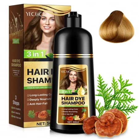 Sampon Premium 3 in 1 pentru Colorarea Parului, Anti Cadere, Regenerare cu Ghimbir si Ginseng, 500 ml, #2 Brown (Saten)