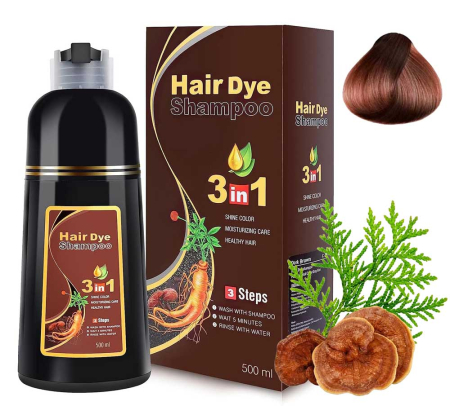 Sampon Premium 3 in 1 pentru Colorarea Parului, Anti Cadere, Regenerare cu Ghimbir si Ginseng, 500 ml, #3 Saten inchis (Dark Brown)