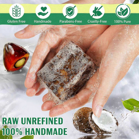 Sapun Negru African pentru Ten, 100% Raw, Nerafinat & Lucrat Manual, Formula Premium cu Antioxidanti si Vitamine, 100 g1