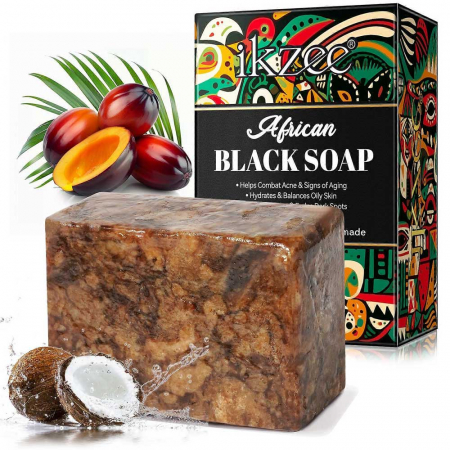 Sapun Negru African pentru Ten, 100% Raw, Nerafinat & Lucrat Manual, Formula Premium cu Antioxidanti si Vitamine, 100 g
