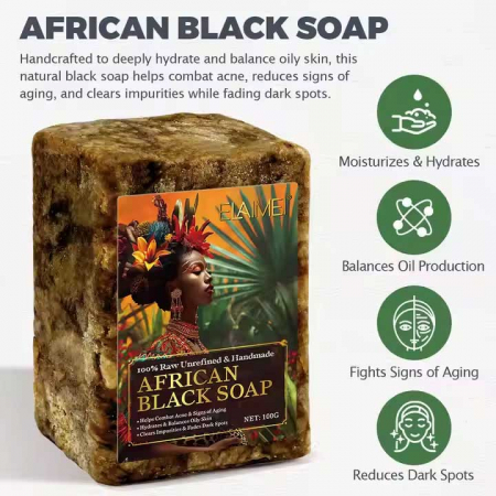 Sapun Negru African pentru Ten, 100% Natural, Raw, Nerafinat & Handmade cu Vitamina A, D, E si K, 100 g2