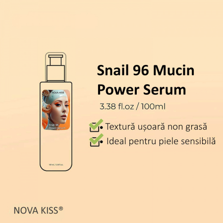 Ser Facial Puternic cu 96% Secretie Filtrata De Melc, NOVA KISS® Snail 96 Power Serum, 100 ml2