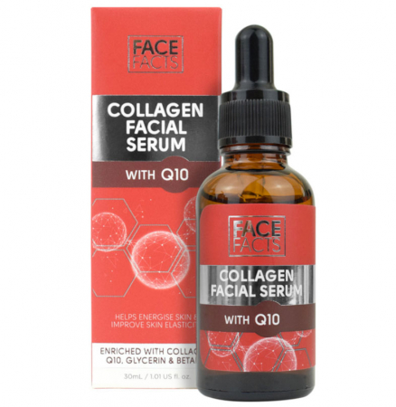 Ser facial cu Colagen si Coenzima Q10, FACE FACTS, Anti-imbatranire, Anti umflaturi, 30 ml