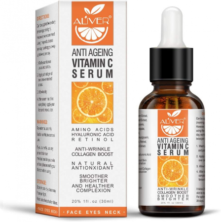 Ser Facial Anti-Imbatranire cu Vitamina C, Aminoacizi, Acid Hialuronic si Retinol, ALIVER, 30 ml