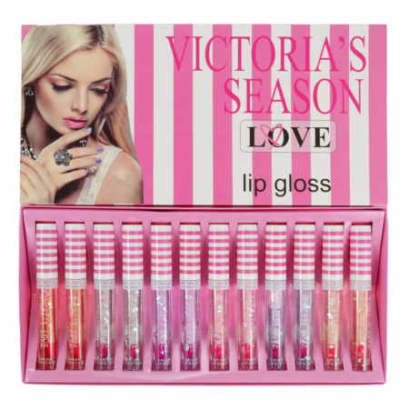 Set 12 Luciuri de Buze cu paiete stralucitoare Nova Kiss Victoria's Season Love, 12 x 5.5 ml