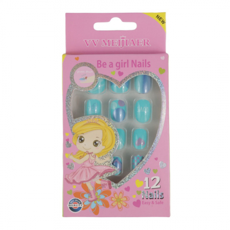 Set 12 Unghii False Pentru Copii, 38 Baloane Albastre