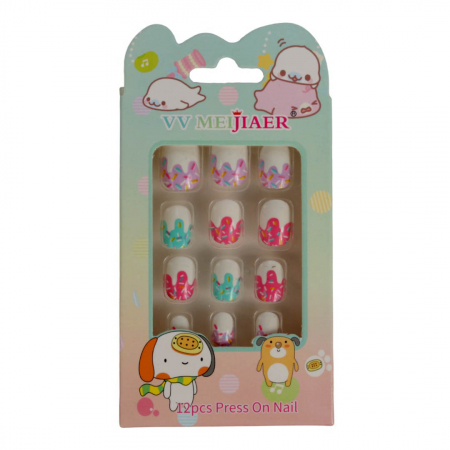 Set 12 Unghii False Pentru Copii, Model I, Inghetata cu Drajeuri0