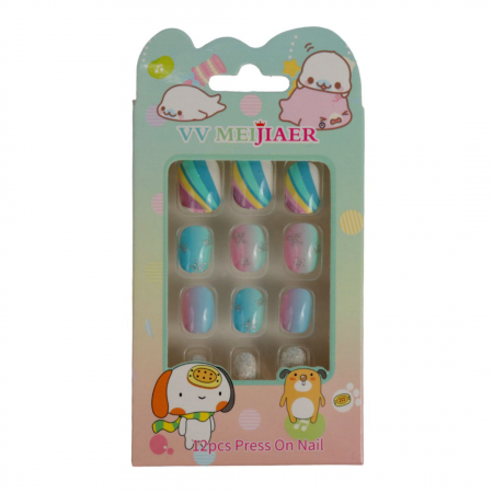 Set 12 Unghii False Pentru Copii, Model L, Curcubeu