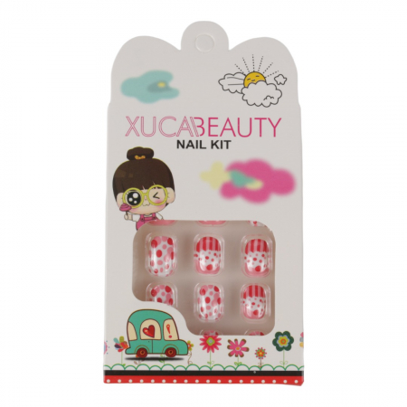 Set 12 Unghii False Pentru Copii, Xuca Beauty, 02 Pijamale cu Buline