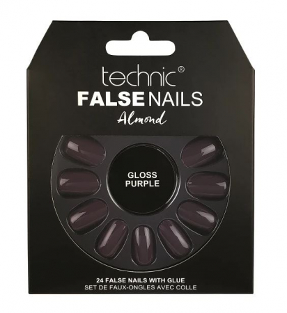 Set 24 Unghii False cu adeziv inclus Technic False Nails, Almond, Gloss Purple