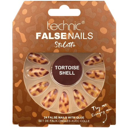 Set 24 Unghii False cu adeziv inclus Technic False Nails, Stiletto, Tortoise Shell