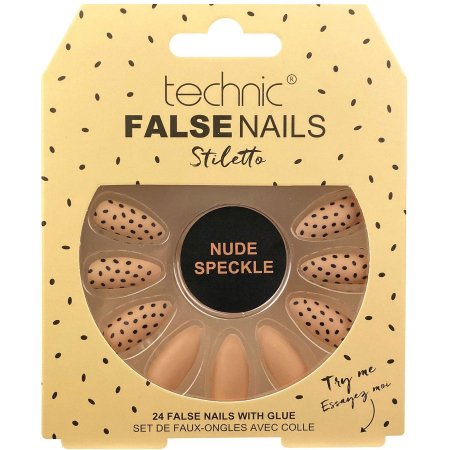 Set 24 Unghii False cu adeziv inclus Technic False Nails, Stiletto, Nude Speckle