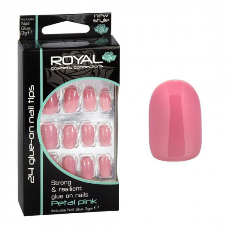 Set 24 Unghii False ROYAL Glue-On Nail Tips, Petal Pink, Adeziv Inclus 3 g