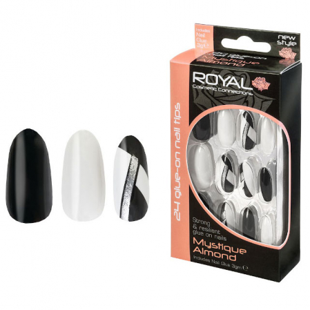 Set 24 Unghii False ROYAL Glue-On Nail Tips, Mystique Almond, Adeziv Inclus 3 g1