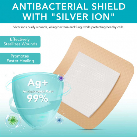 Comprese Premium pentru Cicatrici din Spuma de Silicon cu Argint si Margine Adeziva, 5 buc, 10 cm x 10 cm2