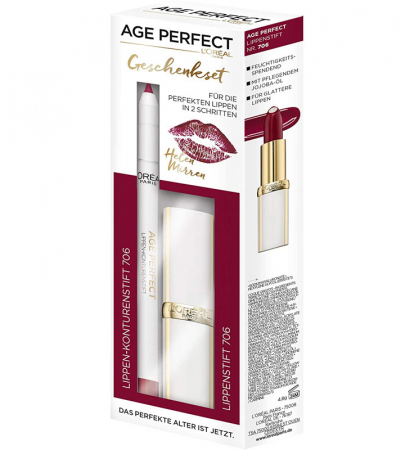 Set Buze L'Oreal Paris AGE PERFECT Helen Mirrens cu Ruj si Creion de Buze 706 Perfect Burgundy