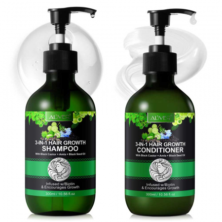Set Crestere Par cu Sampon si Balsam 3 in 1 Ricin, Amla, Negrilica, 2 x 300 ml2