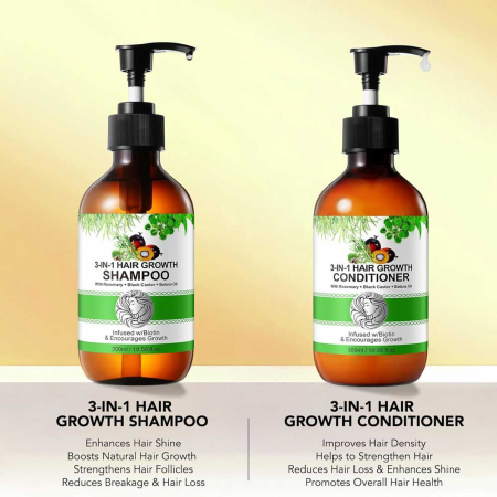 Set Crestere Par cu Sampon si Balsam 3 in 1 Rozmarin, Ricin, Batana, NOVA KISS® 2 x 300 ml8