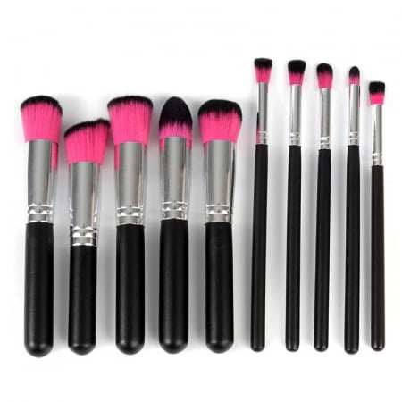 Set de 10 Pensule Profesionale Top Quality Kabuki Lilyz, Black Pink1