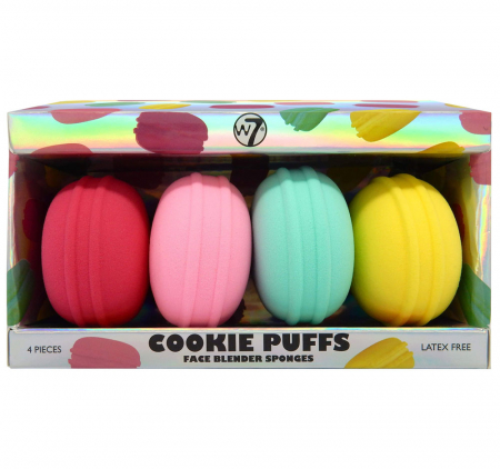 Set de 4 Bureti Macaroons pentru Machiaj, fara latex, W7 Cookie Puff Face Blender Sponges