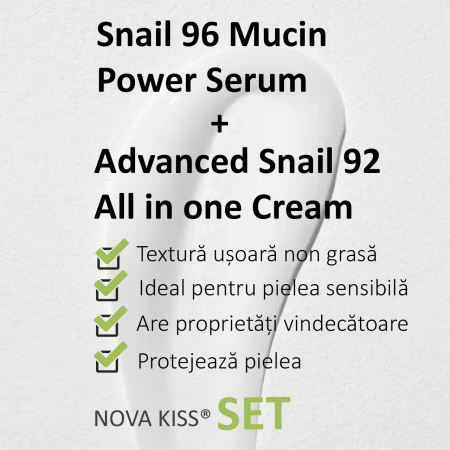 Set Facial Secretie Firltrata de Melc NOVA KISS® cu Ser 96% Snail Power si Crema Advanced Snail 92 All in One1