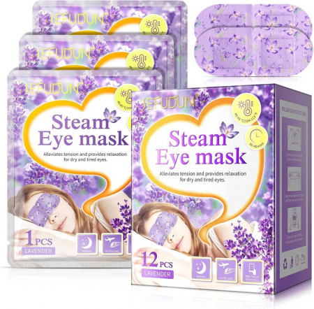 Set 12 Masti de Ochi cu Aburi, Auto-Incalzire pentru Relaxarea Ochilor Obositi, Lavanda0