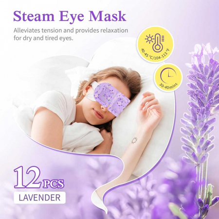 Set 12 Masti de Ochi cu Aburi, Auto-Incalzire pentru Relaxarea Ochilor Obositi, Lavanda2