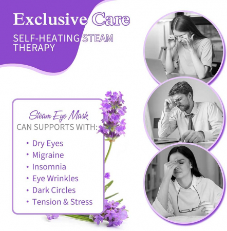 Set 12 Masti de Ochi cu Aburi, Auto-Incalzire pentru Relaxarea Ochilor Obositi, Lavanda3