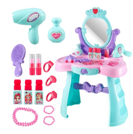 Set masuta toaleta machiaj de jucarie cu Accesorii, Oglinda, Efecte Luminoase & Sonore, Nova Kiss Pretty Beauty, Varsta 3+