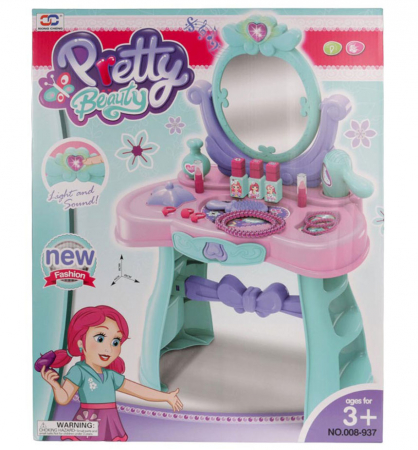Set masuta toaleta machiaj de jucarie cu Accesorii, Oglinda, Efecte Luminoase & Sonore, Nova Kiss Pretty Beauty, Varsta 3+1