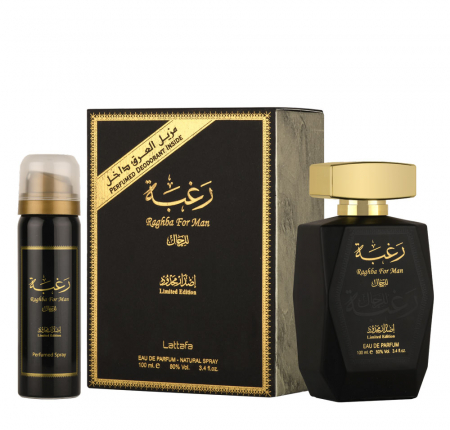 Set Parfum arabesc barbati Raghba by Lattafa Eau De Parfum, 100 ml + Deodorant Spray, 50 ml