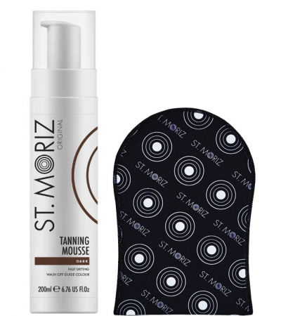 Set pentru autobronzare profesionala ST MORIZ cu Spuma Dark si Manusa, 200 ml