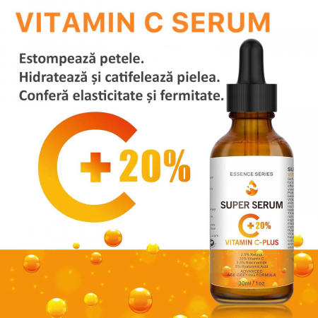 Super Serum Facial Anti-Imbatranire cu +20% Vitamina C, Retinol, Niacinamide si Acid Hialuronic SEFUDUN, 30 ml2