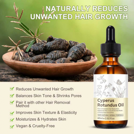 Ulei Cyperus Rotundus pentru Reducerea Cresterii Parului Nedorit, 100% Formula Naturala, NOVA KISS®, 60 ml8