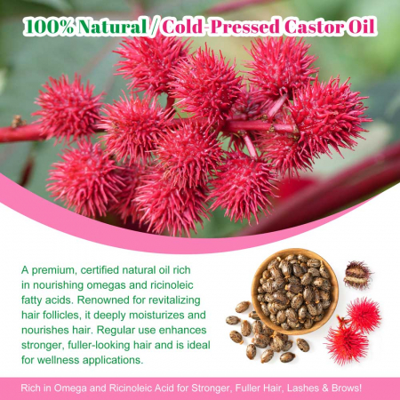 Ulei de Ricin Organic pentru Cresterea Genelor, Sprancenelor si Parului, Fara Hexan, NOVA KISS®, 60 ml2