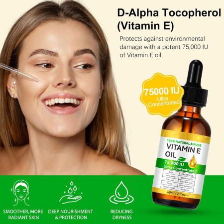 Ulei Premium Ultra Concentrat Vitamina E, 100% Natural & Pur, Fara Hexan pentru Ten, 60 ml1