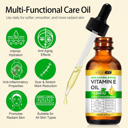 Ulei Premium Ultra Concentrat Vitamina E, 100% Natural & Pur, Fara Hexan pentru Ten, 60 ml3