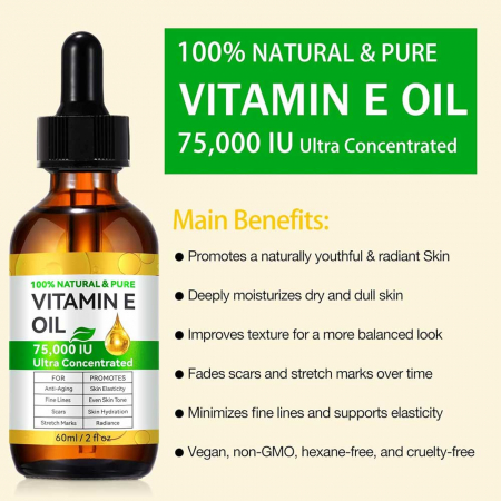 Ulei Premium Ultra Concentrat Vitamina E, 100% Natural & Pur, Fara Hexan pentru Ten, 60 ml2