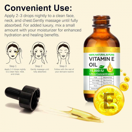 Ulei Premium Ultra Concentrat Vitamina E, 100% Natural & Pur, Fara Hexan pentru Ten, 60 ml4
