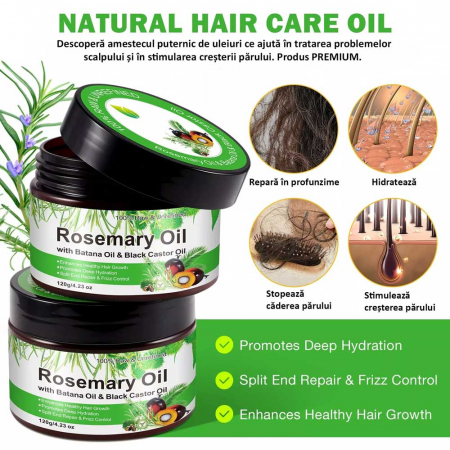 Ulei Premium 3 in 1 cu Rozmarin, Batana si Ricin, 100% Pur si Natural, Raw si Nerafinat pentru Cresterea Parului, 120 g3