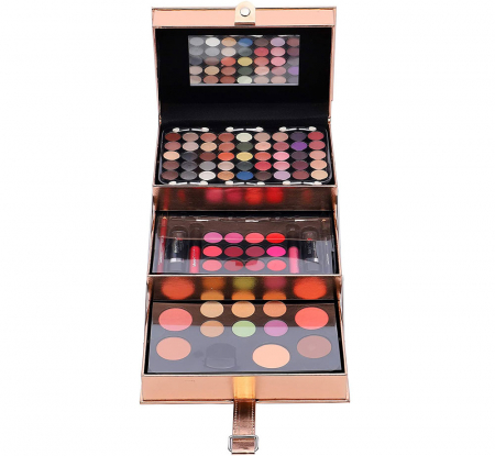 Set profesional pentru machiaj cu geanta reutilizabila Magic Color Makeup Kit, Rose Gold, 85 piese