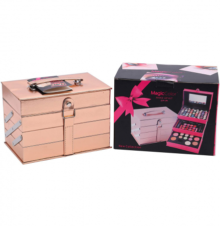 Set profesional pentru machiaj cu geanta reutilizabila Magic Color Makeup Kit, Rose Gold, 85 piese1