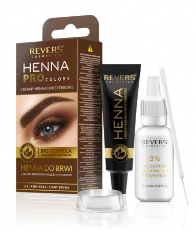 Vopsea Profesionala Crema pentru Sprancene Revers HENNA PROcolors BIO Formula cu Ulei de Argan si de Ricin, 2.0 Light Brown, Maro Deschis